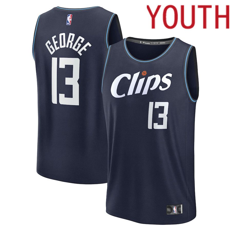 Youth LA Clippers #13 Paul George Fanatics Branded Navy City Edition 2023-24 Fast Break NBA Jersey